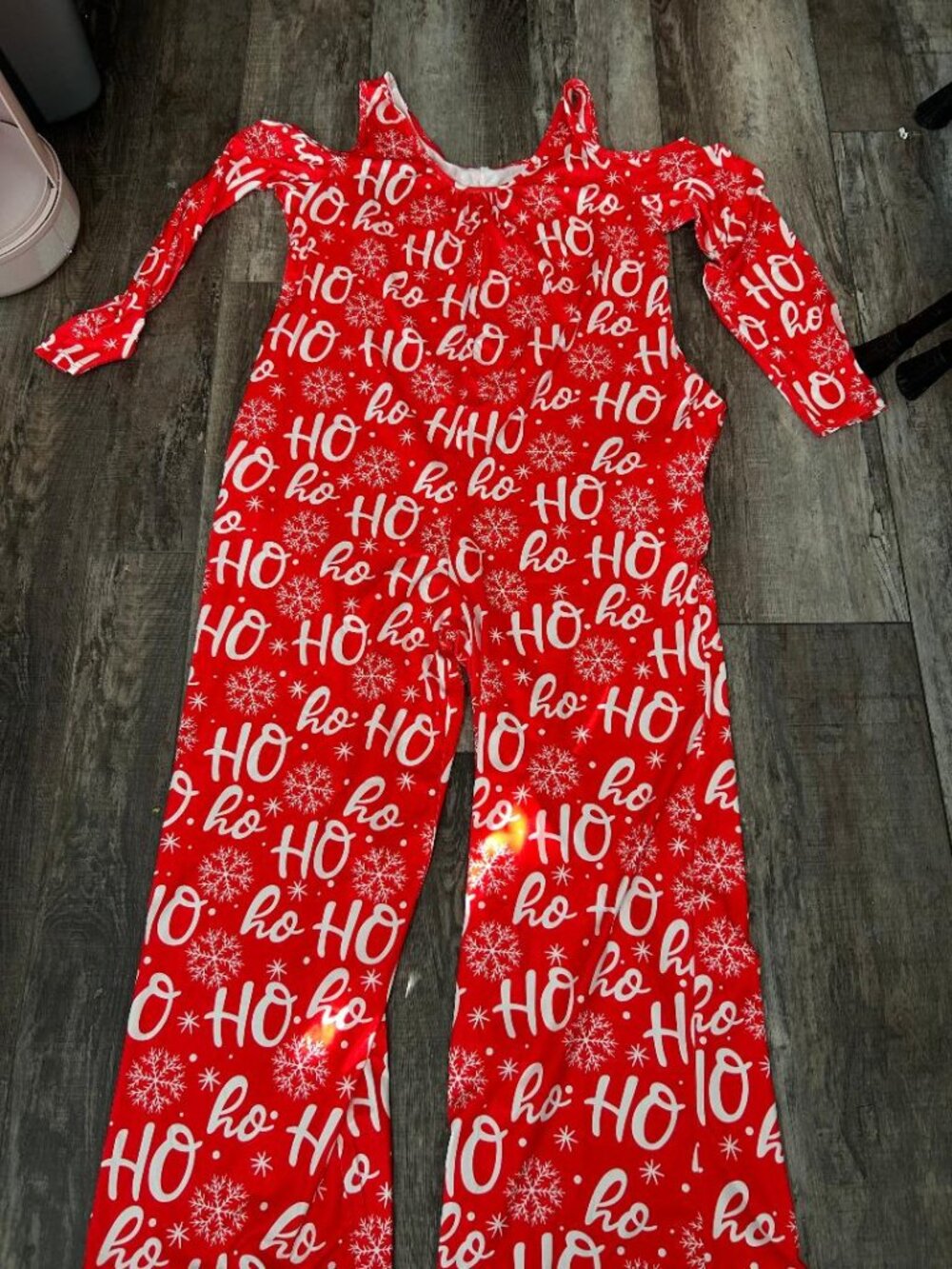 Christmas Cold Shoulder Ho Ho Ho Jumpsuit Red & White XL NWT
